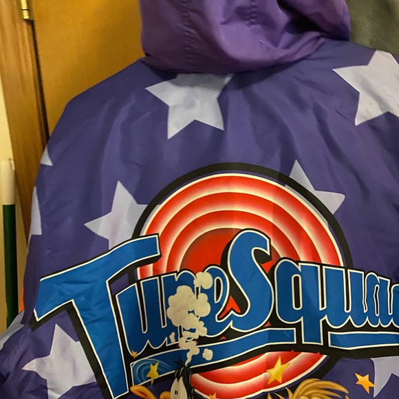 Space Jam Members Only Jacket Mens XL Purple Long Sleeve Hooded Windbreaker - Picture 4 of 9